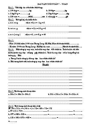 Bài ôn tập môn Toán Lớp 4 - Tuần 7